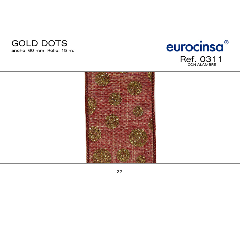 ROLLO CINTA GOLD DOTS A-60mm. C-27 15m. CON ALAMBRE