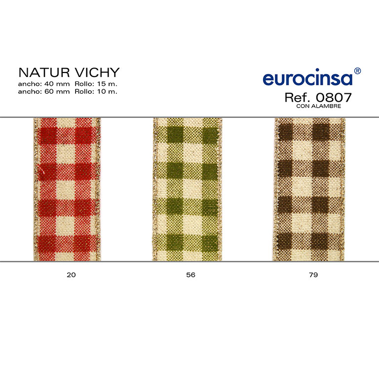 ROLLO CINTA NATUR VICHY A-40mm. C-20 15m. CON ALAMBRE