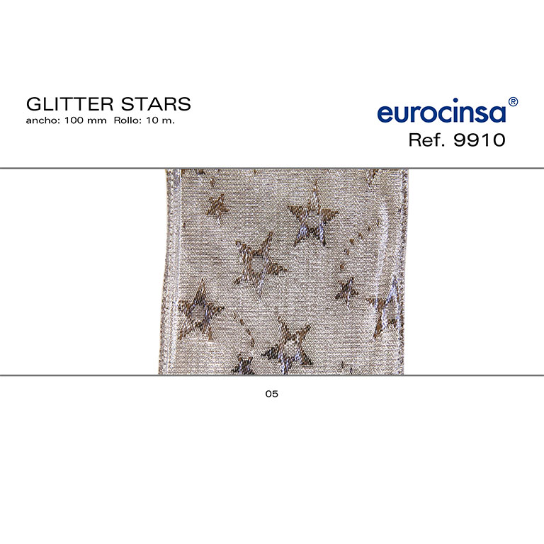 ROLLO CINTA GLITTER STARS A-100mm. C-05 10m. CON ALAMBRE