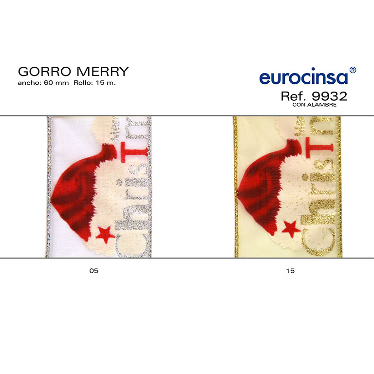 ROLLO CINTA GORRO MERRY XMAS A-60mm. C-15 15m. CON ALAMBRE