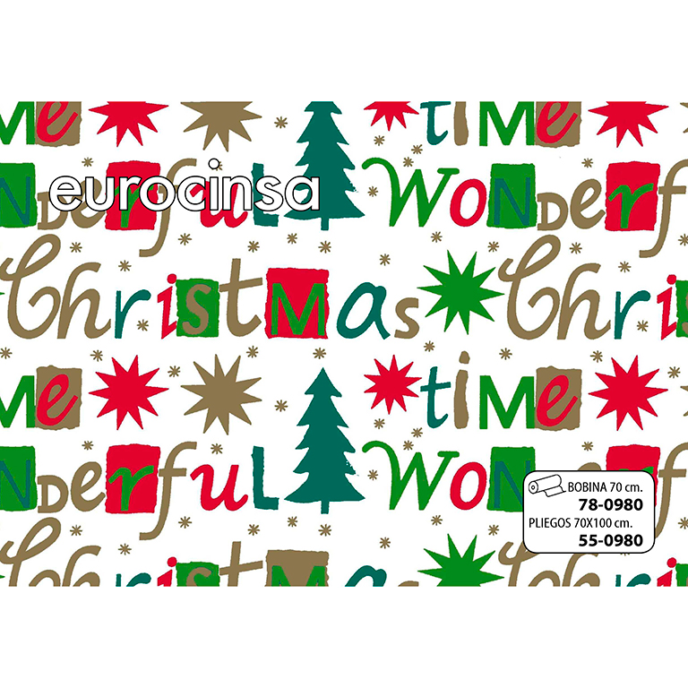 PLIEGO PAPEL FANTASÍA NAVIDAD 70x100cm.