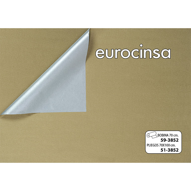 BOBINA PAPEL KRAFT DOBLE CARA ORO-PLATA 70cm. x 8,8-9,3Kg.