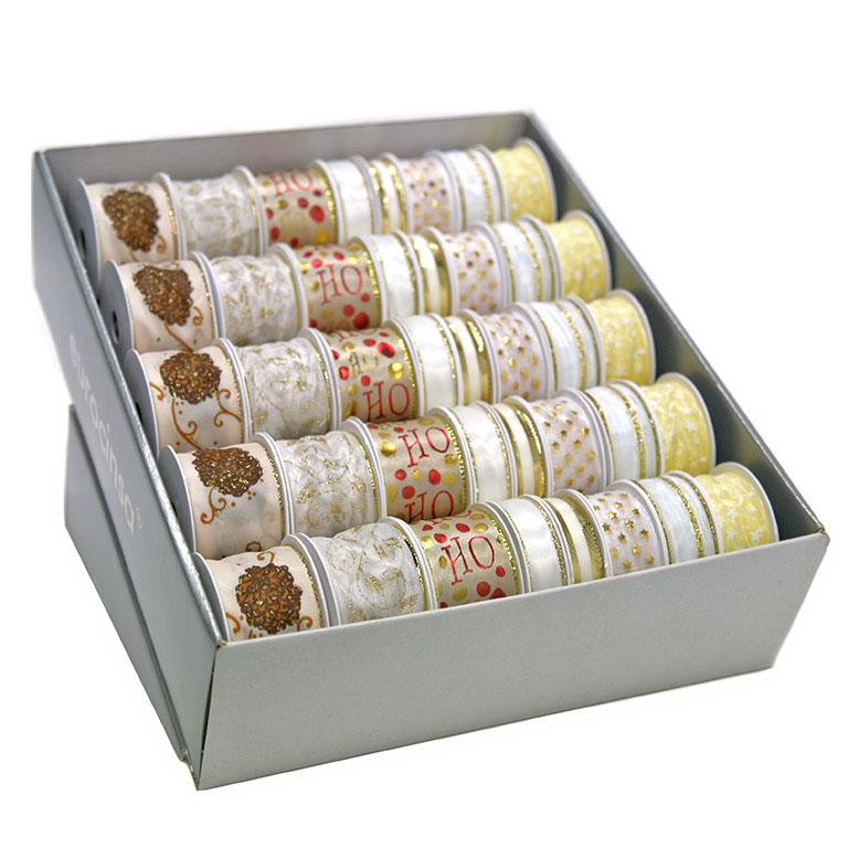 BOUTIQUE CINTA TEXTIL NAVIDAD XMAS IVORY A-15/25/40mm. 40 ROLLOS x 4/3/2m. C-02