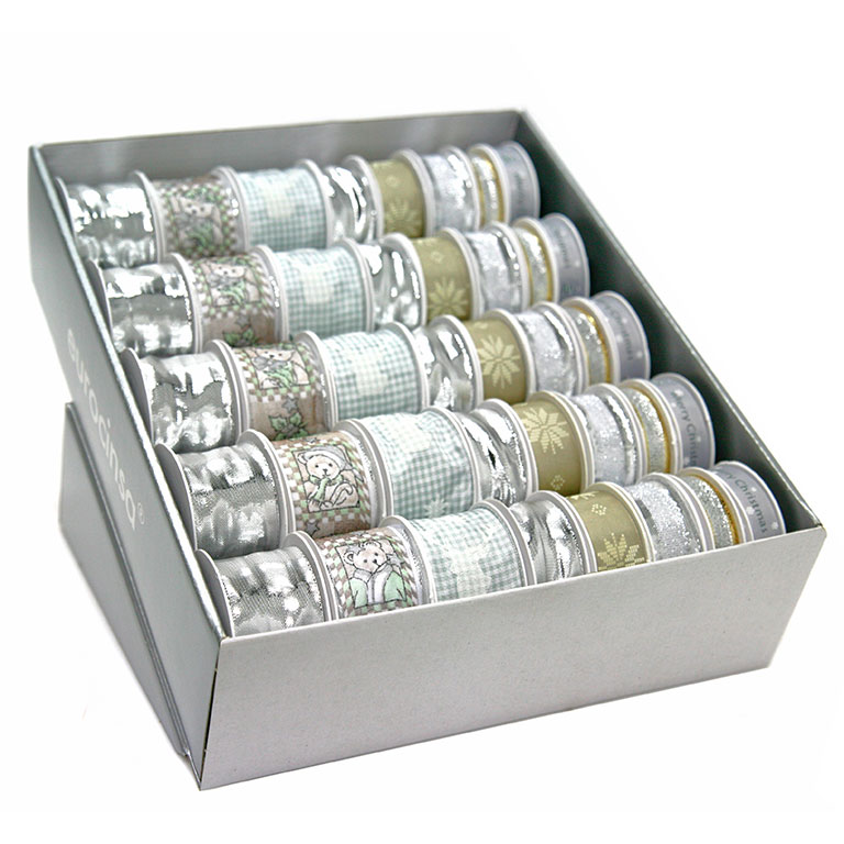 BOUTIQUE CINTA TEXTIL NAVIDAD XMAS SILVER A-15/25/40mm. 40 ROLLOS x 4/3/2m. C-04