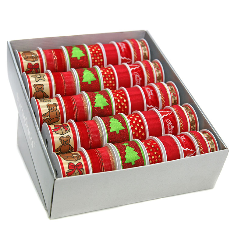 BOUTIQUE CINTA TEXTIL NAVIDAD XMAS RED A-15/25/40mm. 40 ROLLOS x 4/3/2m. C-20