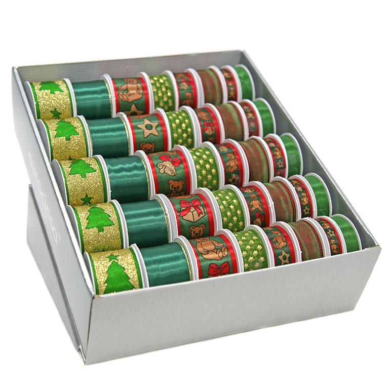 BOUTIQUE CINTA TEXTIL NAVIDAD XMAS GREEN A-15/25/40mm. 40 ROLLOS x 4/3/2m. C-56