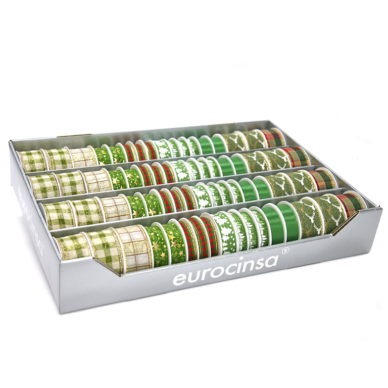 BANDEJA CINTA TEXTIL NAVIDAD VERDE A-15/25/40mm. 68 ROLLOS x 2/3/4m. C-56