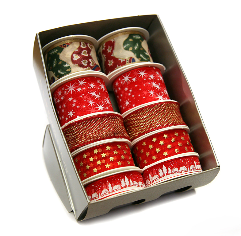 ESTUCHE CINTA TEXTIL NAVIDAD XMAS RED A-25/40mm. 8 ROLLOS x 3/2m. C-20