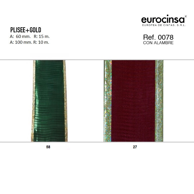 ROLLO CINTA PLISEE+GOLD A-60mm. C-27 15m.
