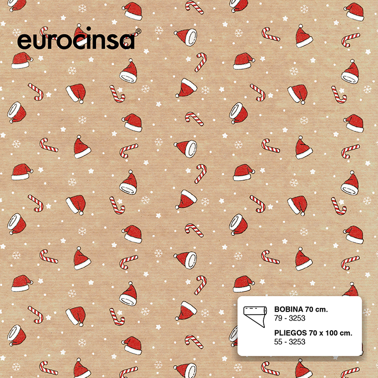 PLIEGO PAPEL KRAFT OSCURO DISEÑO NAVIDAD 70x100cm.