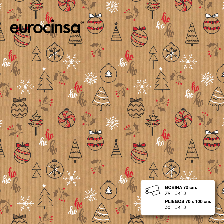 BOBINA PAPEL KRAFT OSCURO DISEÑO NAVIDAD 70cm. x 7,1-7,7Kg.