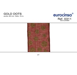 [066327] ROLLO CINTA GOLD DOTS A-60mm. C-27 15m. CON ALAMBRE