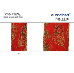 [073220] ROLLO CINTA PAVO REAL A-38mm. C-20 20m. CON ALAMBRE