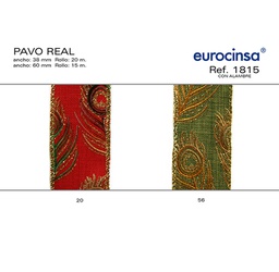 [073256] ROLLO CINTA PAVO REAL A-38mm. C-56 20m. CON ALAMBRE