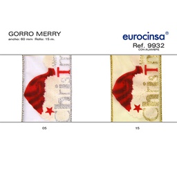 [075505] ROLLO CINTA GORRO MERRY XMAS A-60mm. C-05 15m. CON ALAMBRE