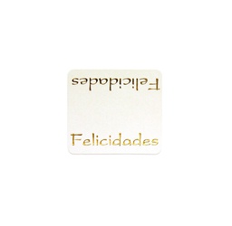 [428026] ROLLO ETIQUETAS DOBLE FELICIDADES BLANCO CON ORO 36x33mm. 450ud.