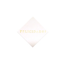 [428028] ROLLO ETIQUETAS FELICIDADES ROMBO BLANCO CON ORO 42x42mm. 450ud.