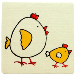 [42E067] ROLLO ETIQUETAS POLLITOS FONDO VERJURADO IMPRESIÓN PELÍCULA Y TINTAS 40x40mm. 250ud.