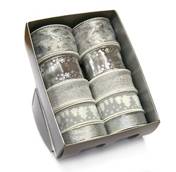 [894405] ESTUCHE CINTA TEXTIL NAVIDAD XMAS SILVER A-25/40mm. 8 ROLLOS x 3/2m. C-05