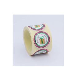 [42E178] ROLLO ETIQUETAS DESEO QUE TE GUSTE MUCHO FONDO BLANCO IMPRESIÓN PELÍCULA VERDE Y TINTAS FUCSIA Y AMARILLO ø50mm. 250ud.